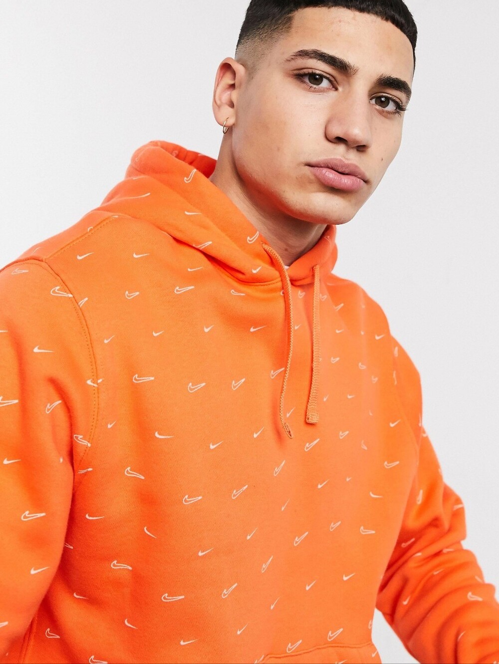 Nike Orange Hoodie with White Micro Swoosh Print